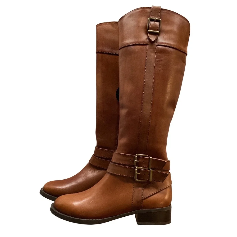 INC International Concepts Women's‎ Brown Leather Buckle Knee High Boots Size 6M
